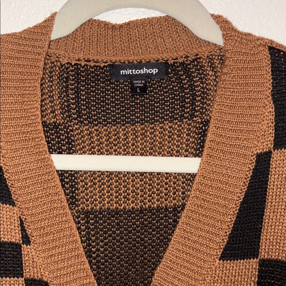 Mittoshop Checkered Brown and Black Women's Sweater Large - Picture 2 of 6